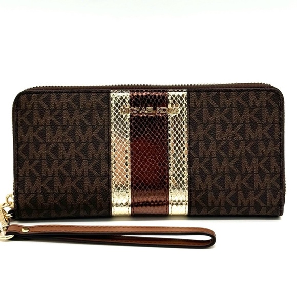 Michael Kors Large Continental Wallet Wristlet Brown Multi - Picture 2 of 10